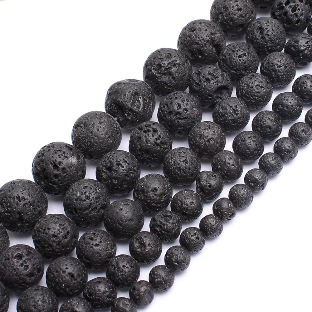 Wholesale 4-14mm Natural Black Volcanic Lava Stone Round Beads 15" Pick Size For Jewelry Making Diy Bracelet