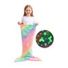 Cartoon Rainbow Unicorn Mermaid Tail Blanket Super Soft Glow In The Dark Flannel Mermaid Tail Blanket Gifts for Girls