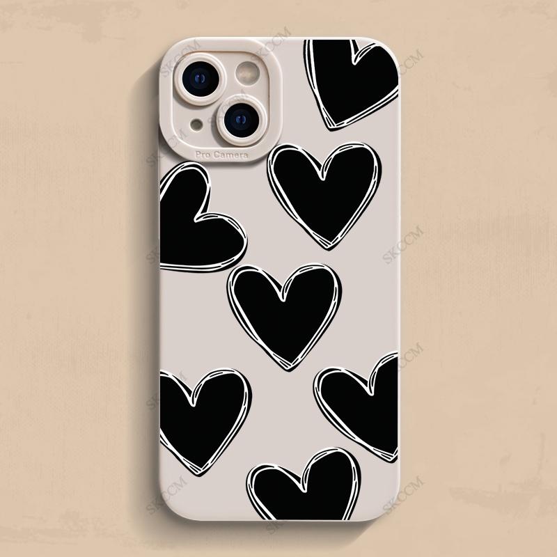 Luxury Black Love Heart Soft Silicone Phone Case For iPhone 15 14 13 12 11 Pro Max Mini XR X XS Max 7 8 Plus Shockproof Cover