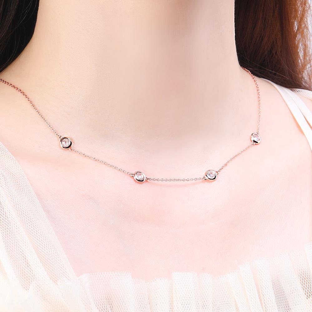 Simple Korean version of the versatile necklace round diamond S925 silver necklace short collarbone chain