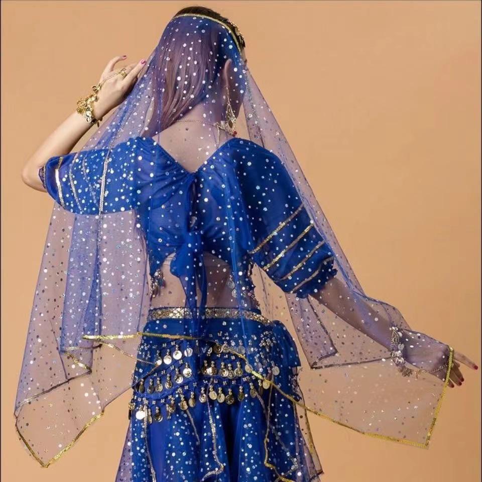 Indian Dance Headdress: Adult Belly Dance Mesh Veil & Tassel Performance Scarf