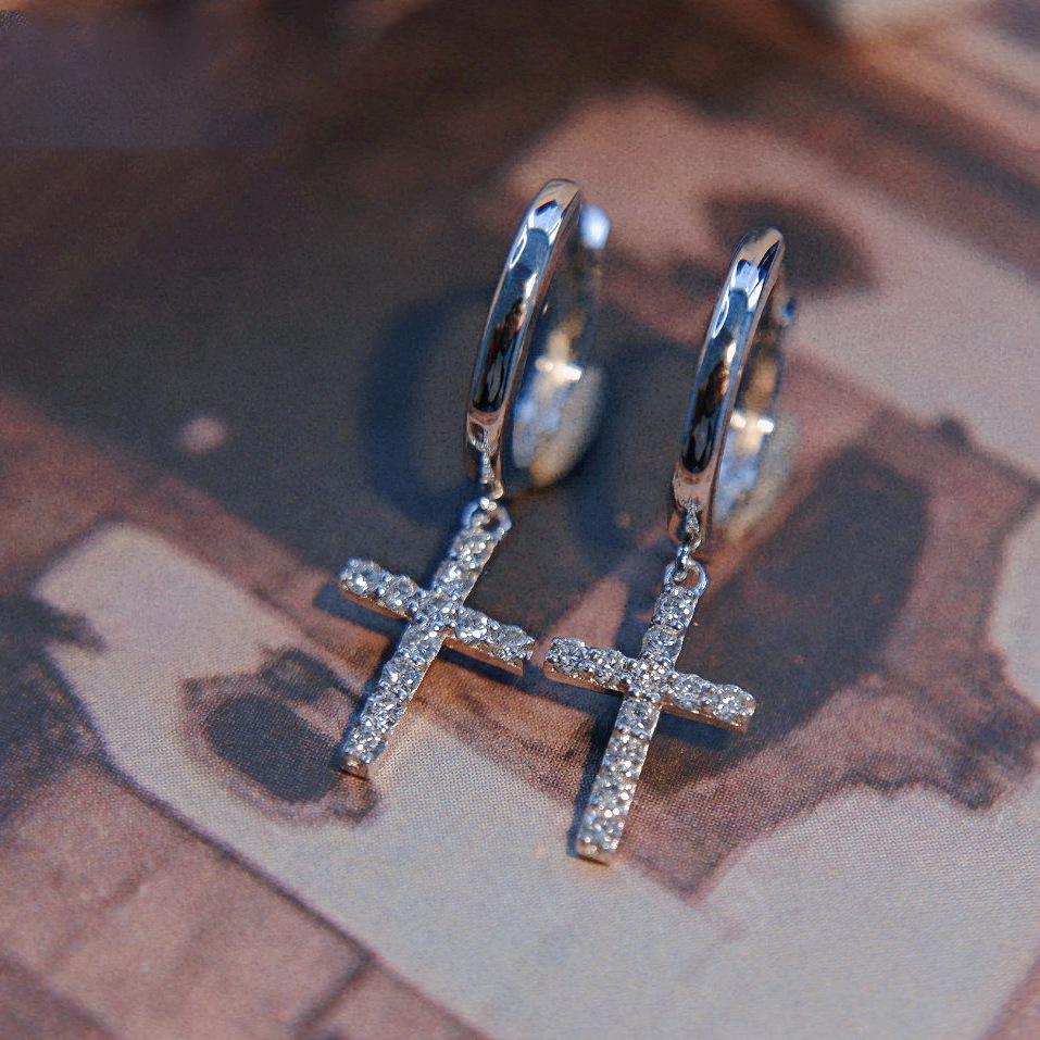 Versatile Gold-Plated S925 Sterling Silver Cross Earrings with Diamond-Set Ear Cuffs - Minimalist Light Luxury for Women