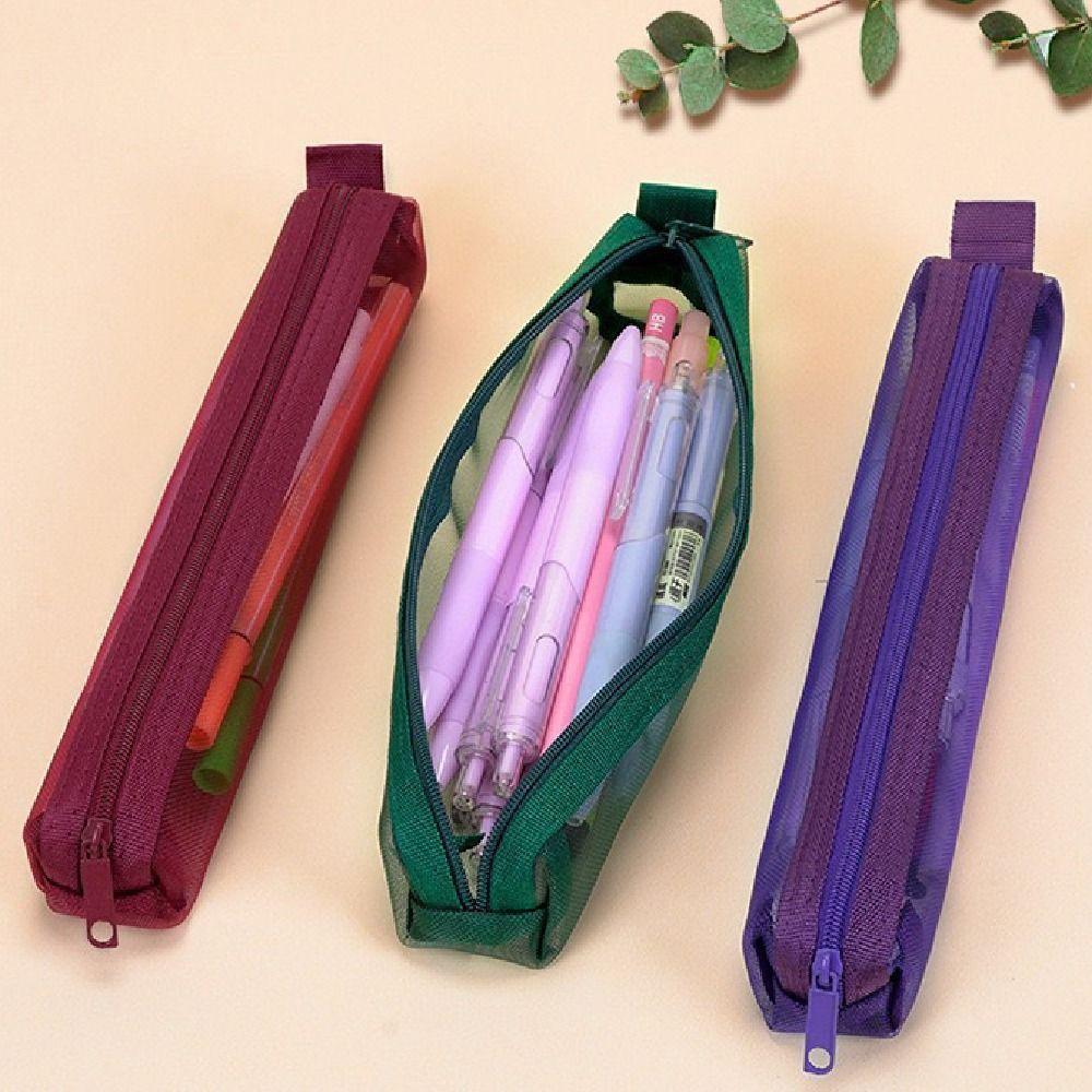 5Pcs Mini Mesh Pencil Case Portable Zipper Stationery Pouch Pencil Storage Bag  Student