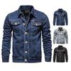 Spring Men Denim Jacket Lapel Single Breasted Solid Color Fashion Motorcycle Jeans