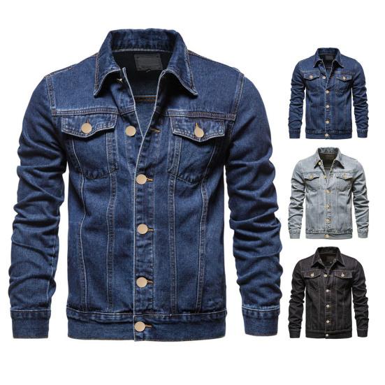 Spring Men Denim Jacket Lapel Single Breasted Solid Color Fashion Motorcycle Jeans