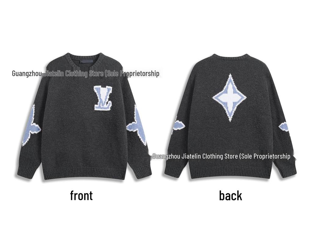 Correct Version LV Plaid Knit Sweater: Unisex Fashionable Loose Pullover