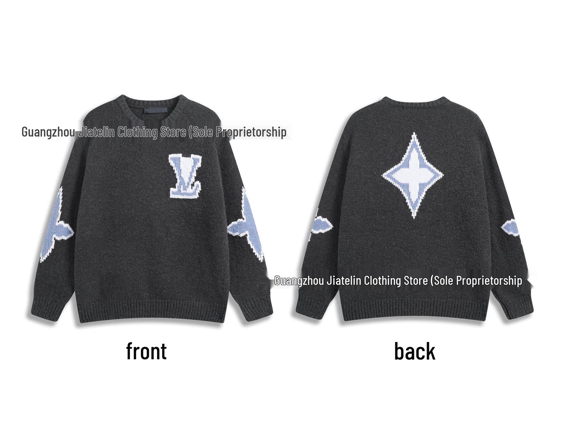 Правильная версия Вязаный свитер в клетку LV: Модный свободный пуловер унисекс Large