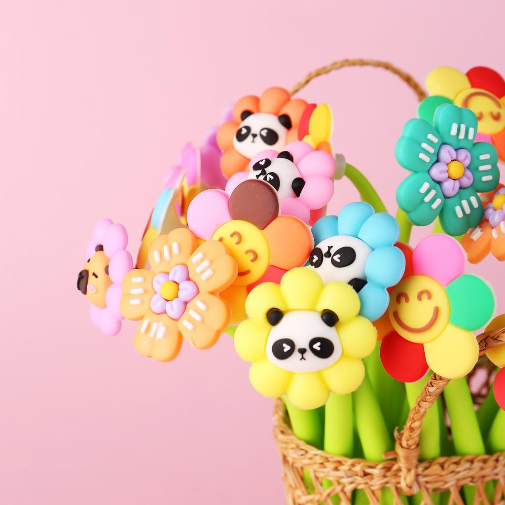 18pcs colorful flower shake pen,soft and bendable medium pen with 0.5mm black ink for smooth writing,office supplies,durable pen