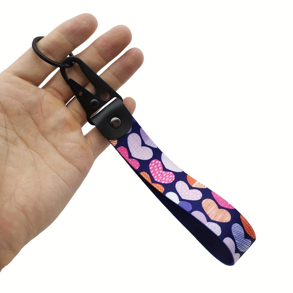 Heart Pattern Keychain with Wrist Lanyard & Backpack Hook - Strawberry Graffiti Design for Motorcycles, Cars, and Bikes