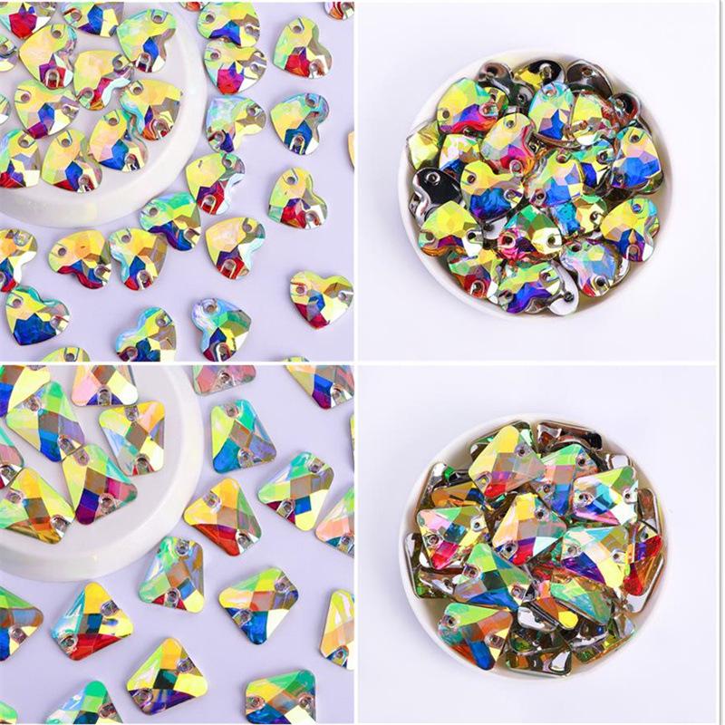 Hand-Sewn Water Drop Resin Rhinestones Brooches - Vintage DIY Clothing Accessories