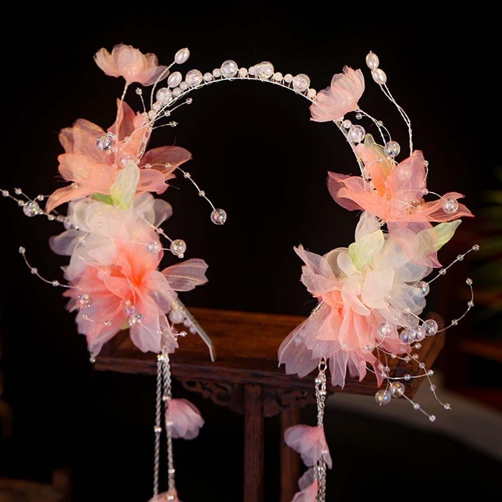 Crystal Chinese Ancient Hairband Beads Swaying Fairy Headwear Hanfu Tassel Hair Hoop  Cheongsam