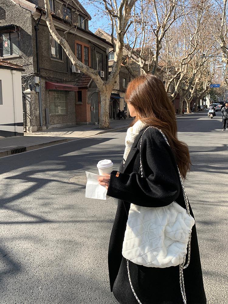 Su Jiu'er Damen Mittellanger Doppelseitiger Wollmantel - Verdickt, Weiß, Winter 2025 Edition