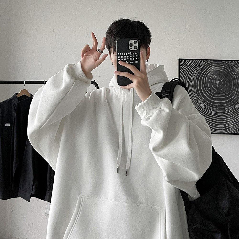 

Чоловічий однотонний худі - Корейський стиль, Універсальний, Вельветовий, Гонконгський стиль, Вільного крою, З довгим рукавом, Для весни та осені 5XL білий