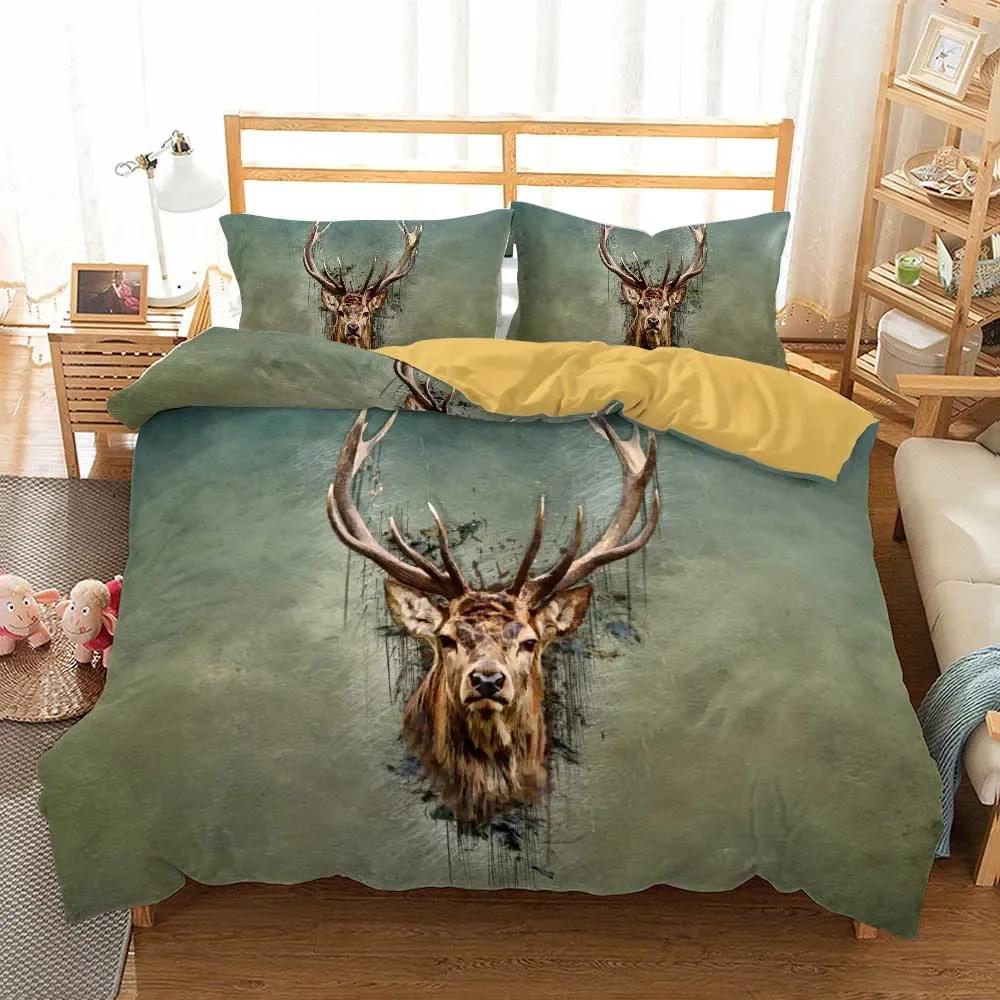 Comforter Us Size Bedding Queen King Size 2/3Pcs Deer And Flowers Autumn Leaves S Pillow Shams Single Double Kids Bed Set