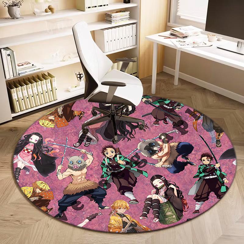 Classic Japanese-style Cartoon Demon Slayer Round Rug, Home Soft Decorative Anti-slip Yoga Mat and Chair Mat, Outdoor Floor Mat Carpet K24