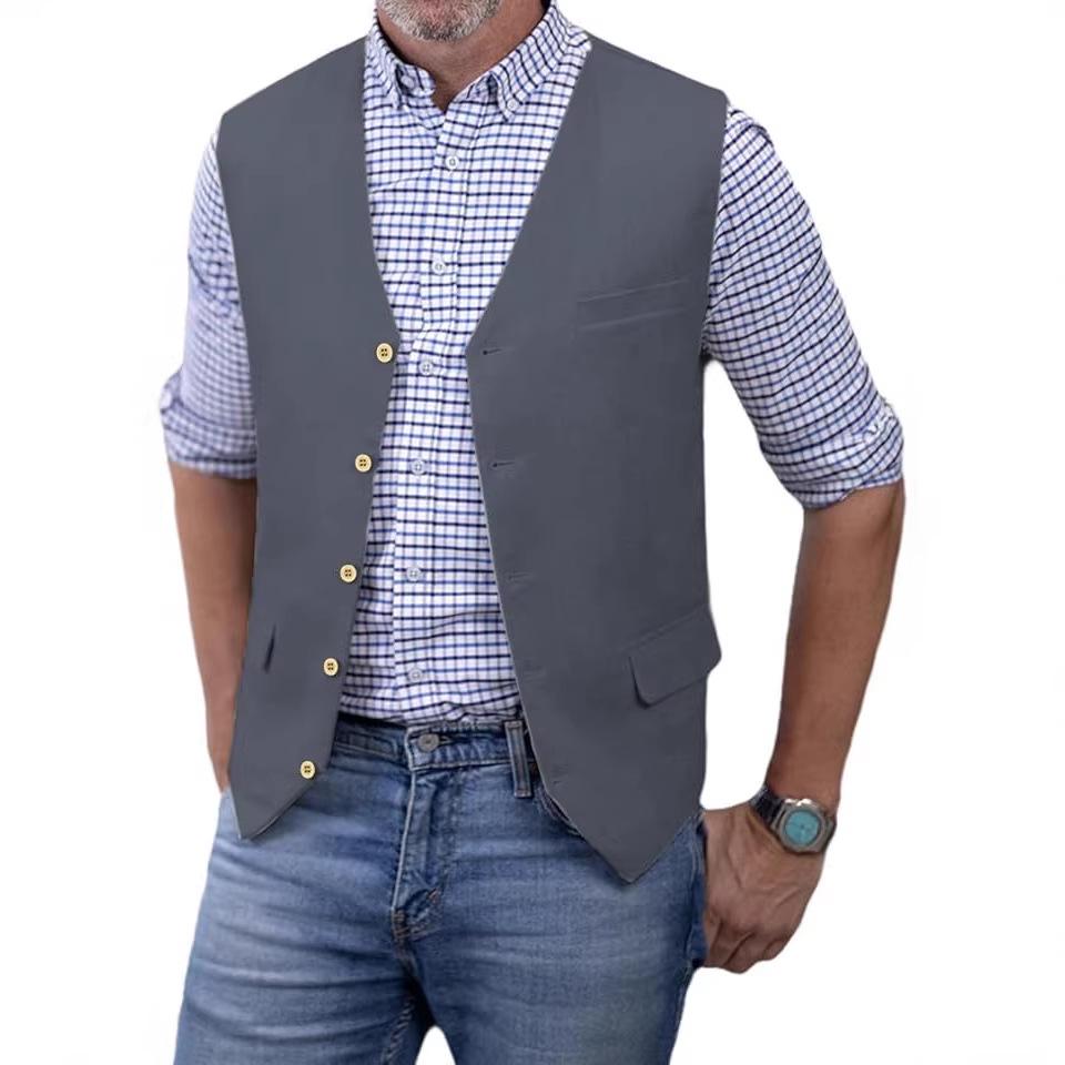 Men's Slim Fit Cotton Linen Casual Business Vest