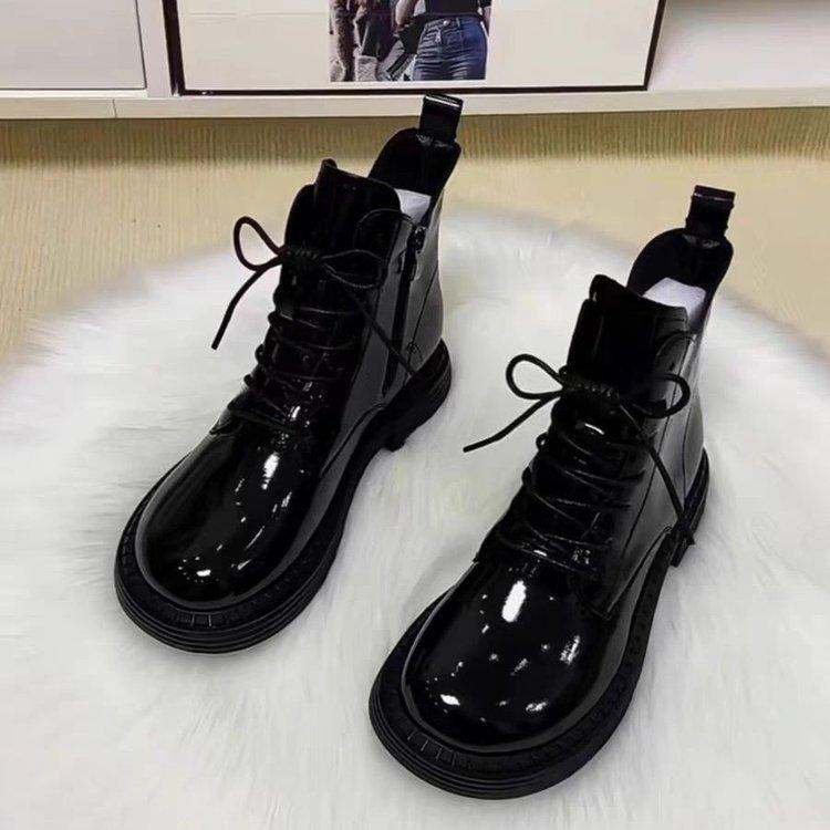 Popular Thick-soled Retro Versatile Martin Boots Women's 2025 Autumn and Winter New Patent Leather Short Boots Fashionable British Style Short Boots