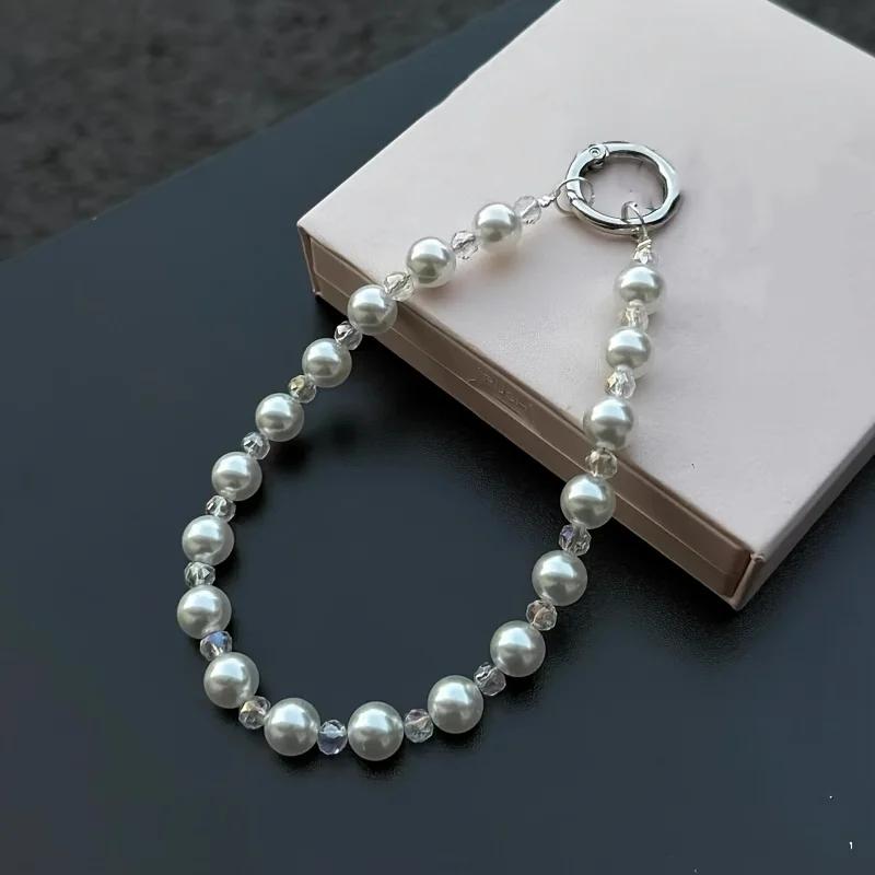 

Self created colorful crystal bead mobile phone lanyard, new niche hanging chain, wrist style chain, women s high-end sense белый