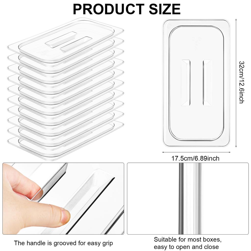 10 Pcs 1/3 Size Clear Food Pan Lids Polycarbonate Universal Handled Hotel Pan Cover Table Catering Plastic Food Pan Lid With Han