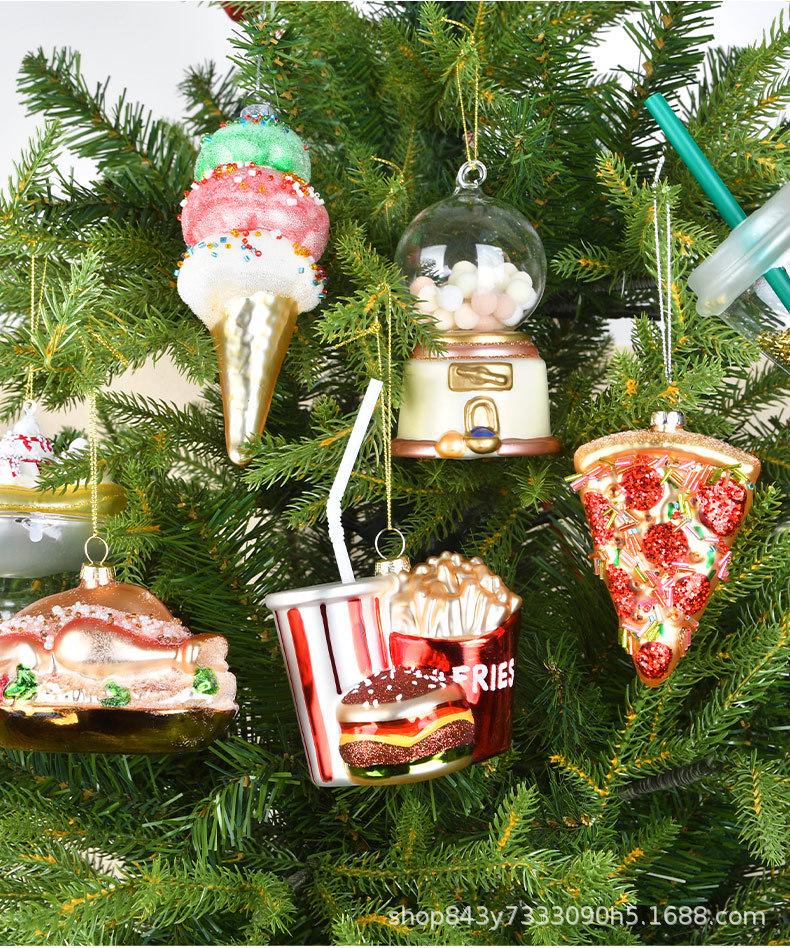 Kreative japanische Lebensmittel- und Pizza-Glasornamente für den Weihnachtsbaum und Einkaufszentren-Dekorationen