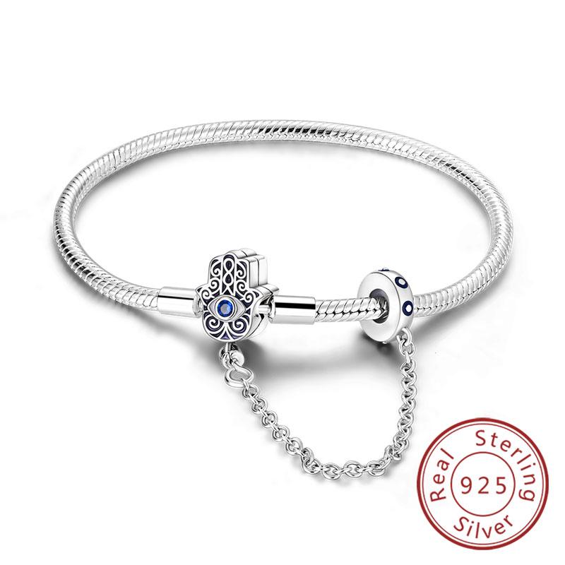 Armband Original 925 Sterling Silver Berlockarmband 17-20CM Kärlekshjärta Pave Zirkonia Armband för Kvinnor DIY Berlock Smycken Gåvor
