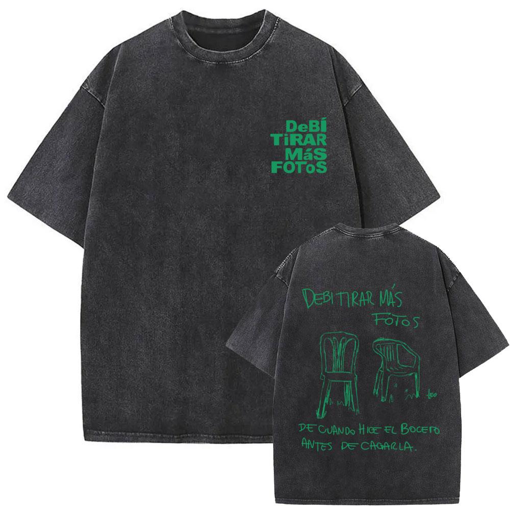 Rapper Bad Bunny Vintage Washed T Shirts Debi Tirar Mas Fotos DTMF Tshirts Mens Clothing Hip Hop Fashion High Quality Tshirt