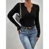 Fashion Loose Women's Top Solid Color Button Knit Pullover Daily Casual Tops Long Sleeve Temperament Clothing Top