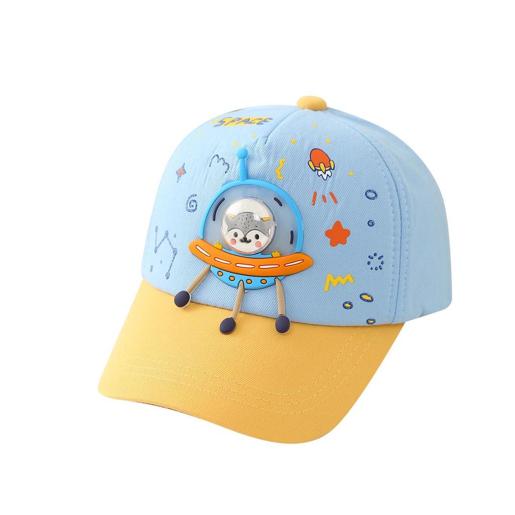 Spring 2026 Cartoon Spaceship Kids' Baseball Cap: Color Block Sun Protection Hat for Boys