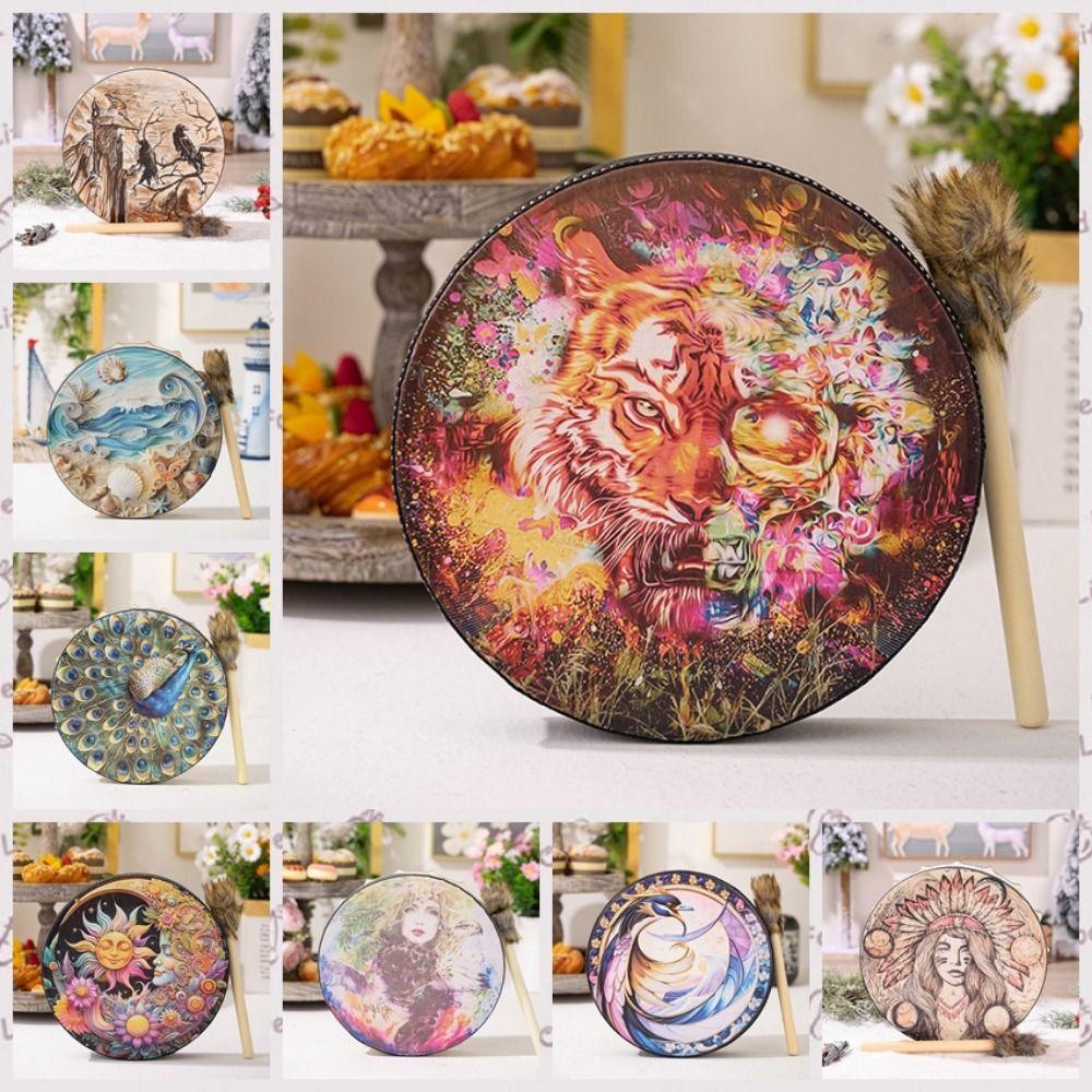 

Handmade Siberian Drums 25cm Decorative Drums Creative Shaman Drum Halloween Style N