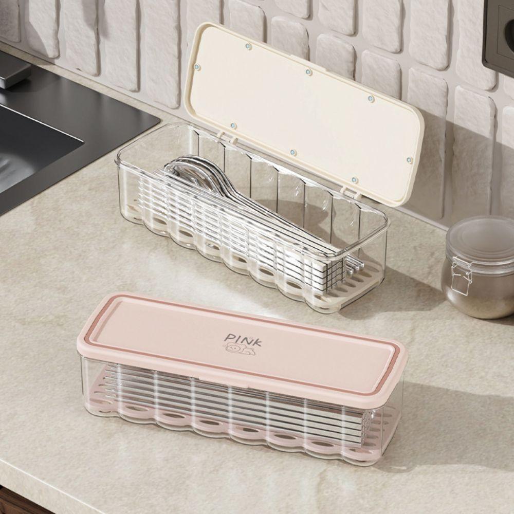 Transparent Chopstick Organizer with Drain Tray Plastic Dinnerware Holder Multifunction Chopstick Box For Utensils Drawer Spoons