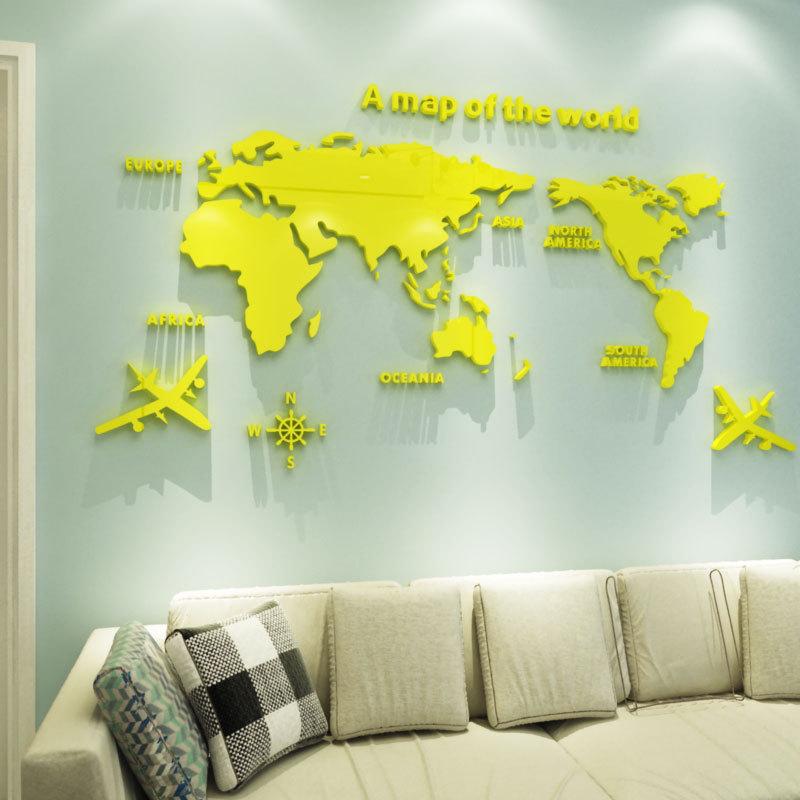 Acrylic 3D Stereo Wall Sticker for Living Room TV Background, M70-Map Design