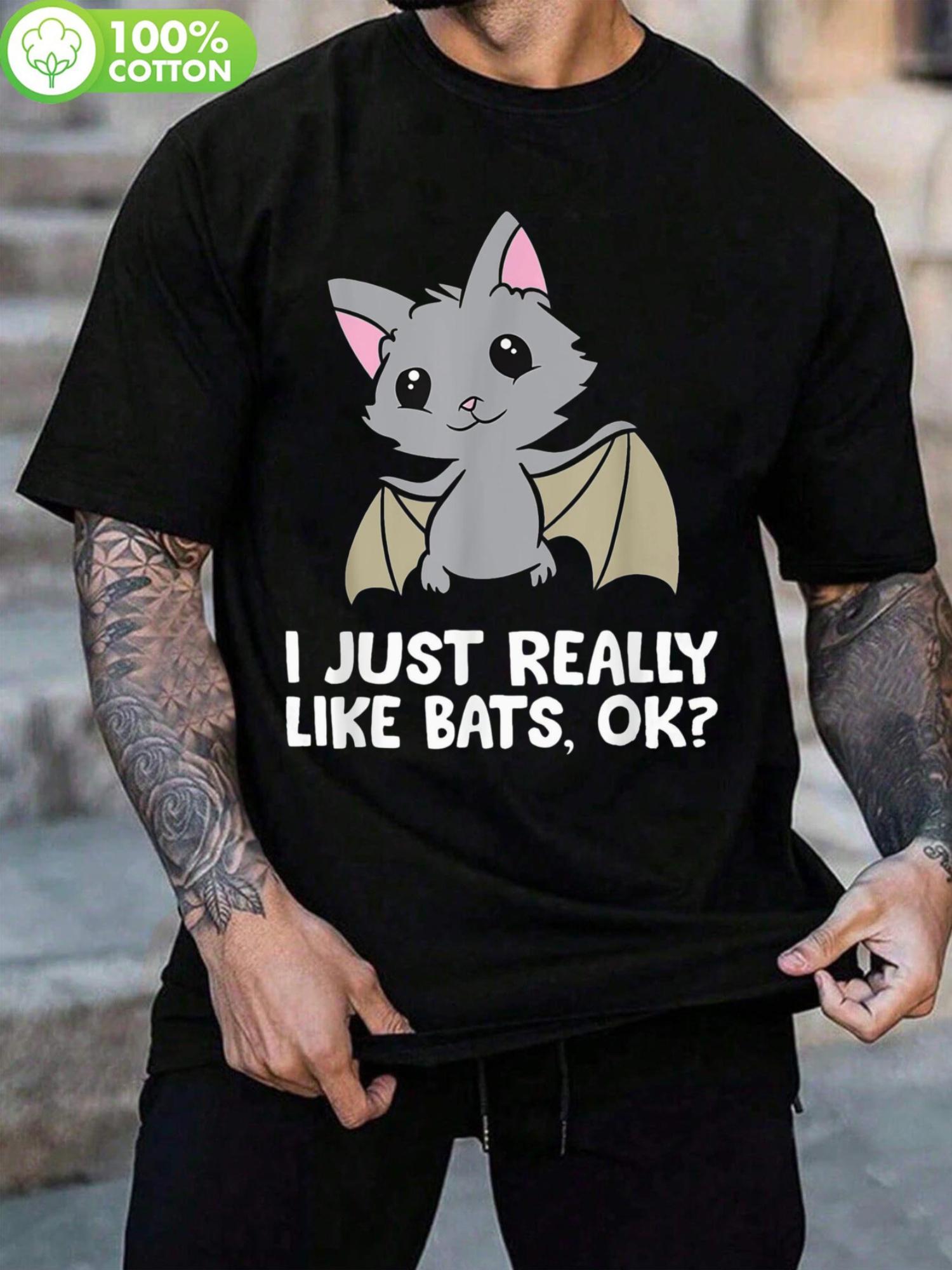 

Black Cotton Graphic T-shirt - Cute Bat Design L