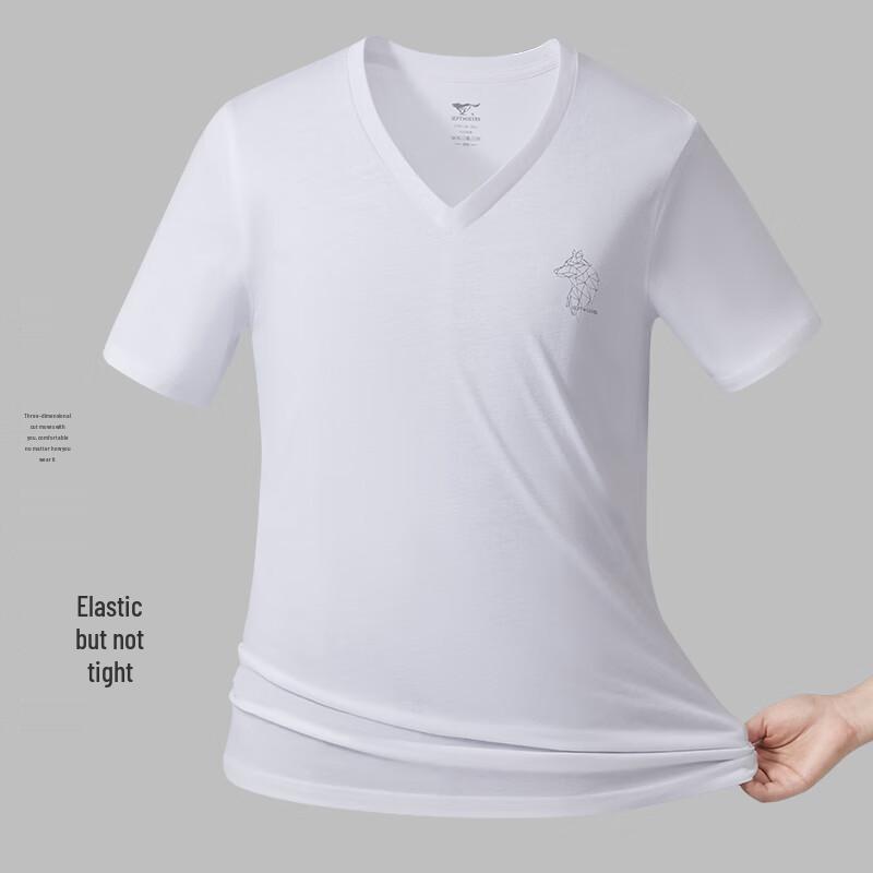 SEPTWOLVES Men's V-Neck 100% Cotton Wolf Print Short Sleeve T-Shirt