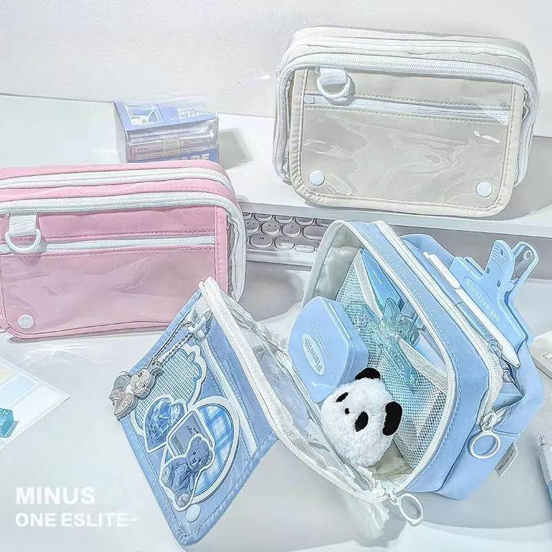 Korean INS Transparent Multi-functional Folding Pen Bag Simple Multilayer Student Stationery Pencil Case Back To School Supplies