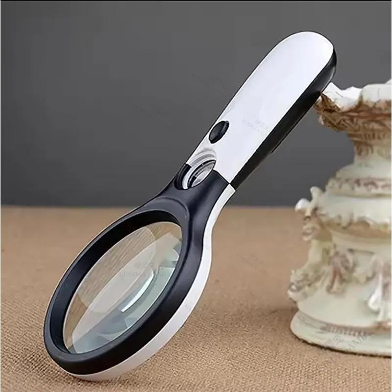 45X Portable Handheld Magnifying Glass Magnifier 3 LED Light, Reading Lens Jewelry Loupe, Practical for Seniors Daily Reading