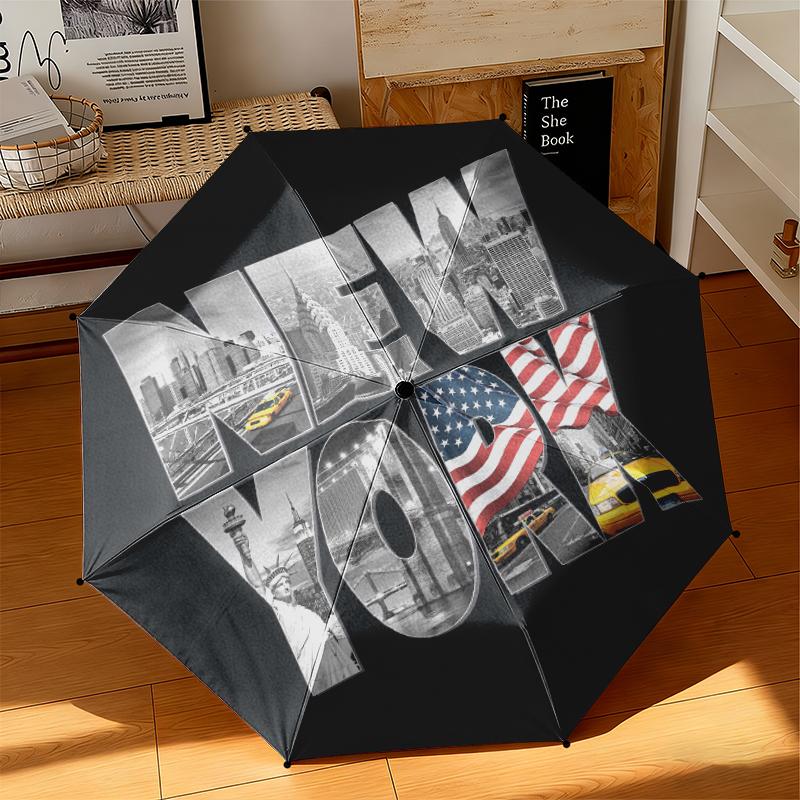 1 Stück Künstlerischer Amerikanischer Flaggen-Regenschirm Tragbarer Faltregenschirm Eisenrahmen Lochknochenstruktur Outdoor Heim-Regenschirm