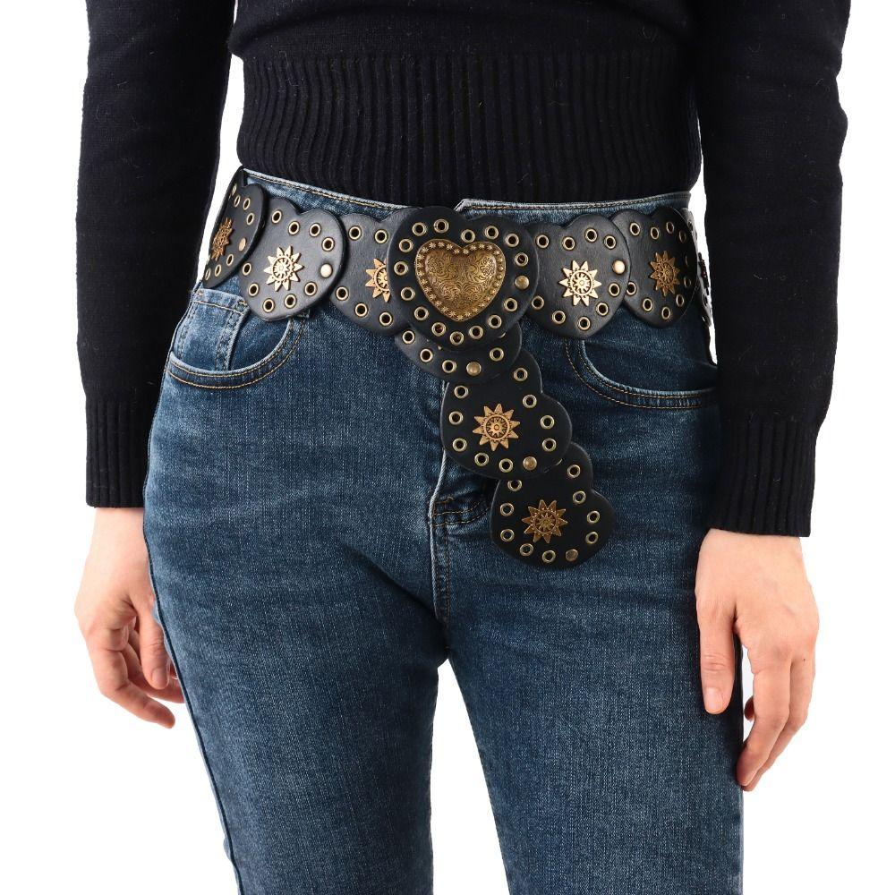 Cinto oco estilo ocidental exagerado cowboy cinto de disco largo para mulheres