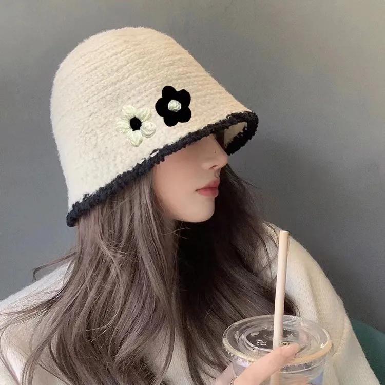 WTEMPO Two Flowers Retro Elegant Warm Thick Solid Color Windproof Cold-proof Hats Women's Autumn Winter Casual Versatile Plush Hats