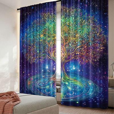 2 Stuks Kleurrijk Boomgordijn Levensboom Met Bloemenstijl Kunstwerk Voor Slaapkamer Woonkamer En Eetkamer 29.53X65.35In,