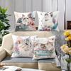 Cute Cat Floral Printed Cushion Pillow Home Decor Polyester Pillowcase, Sofa Decorative Cushion Cov Headboard Pillow