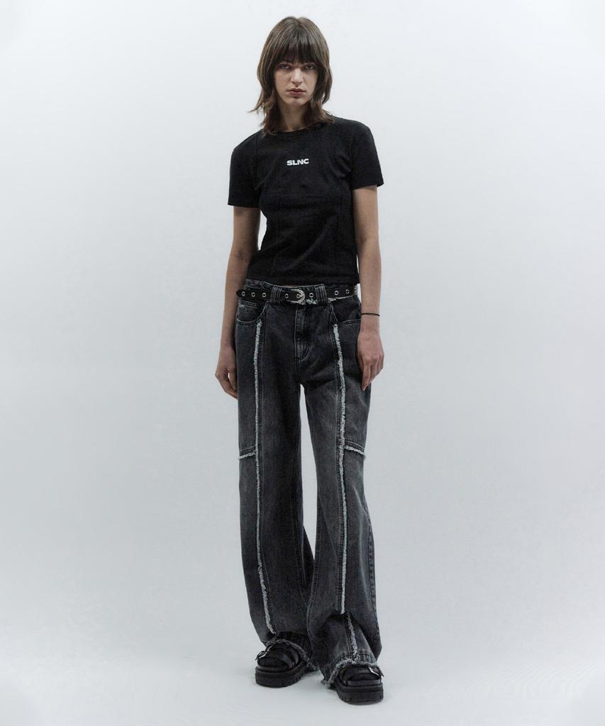 INSILENCE WOMEN Tassel Divide Denim Black