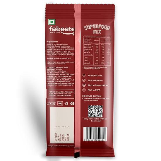 Fabeato Munch on the Go Snack Premium Superfood Mix | Ořechy, sušené ovoce, semínka a bobule | Každý sáček 25 g | Balení po 10 kusech