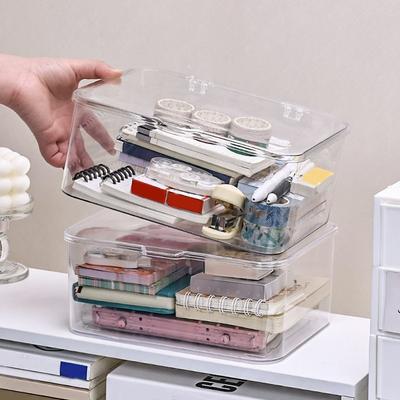 Plastic Storage Box, Covered Storage Box, Flip Top Desktop Storage Container, Office Supplies, Stationery, Cosmetics Storage