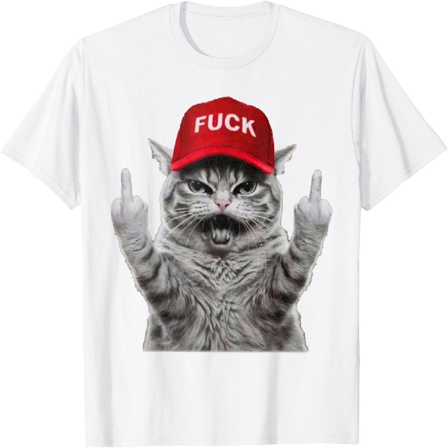 

Middle Finger Cat With Red Hat Fk - Funny Cat Kitten Lover T-Shirt XXXXXL білий