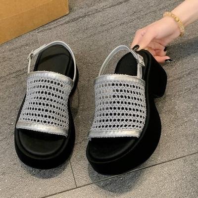 Sandals Women's New Summer Round Toe Open Toe Vintage Mesh Platform Platform Breathable Non-slip Beach Shoes