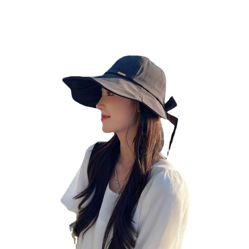 New bucket hat women's spring summer can tie ponytail portable versatile sunshade sunscreen face cover thin sun hat