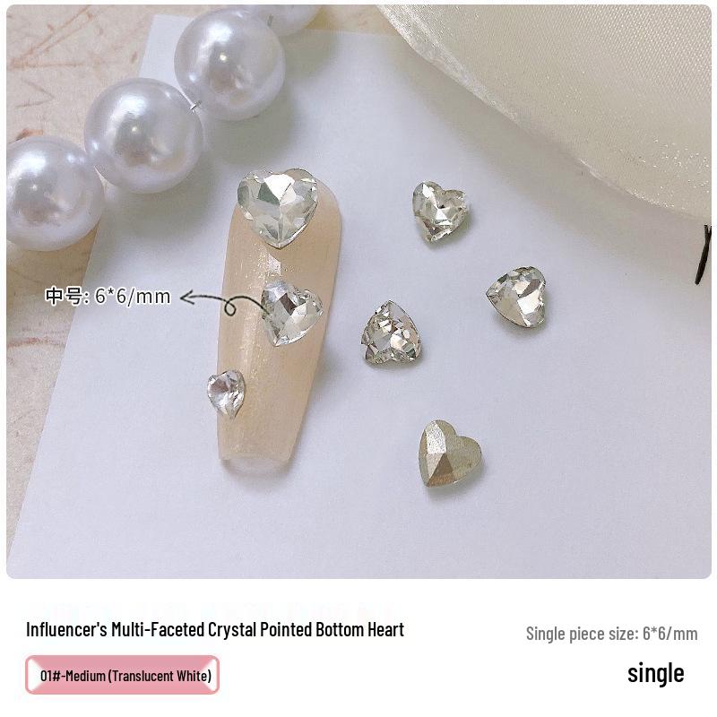Heart Rhinestone Nail Art Jewelry: Shiny Crystal Glass, Iridescent Peach, Small & Large Sizes