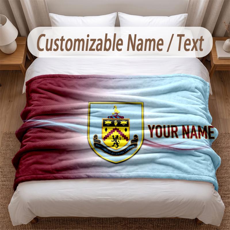 Burnley Football Printed Flannel Blanket Custom Name Text Soft Warm Throw For Bedroom Holiday Gift