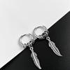 1Pair Leaf Feather Black Stainless Steel Piercing Hoop Earring for Male Women Punk Vintage Jewelry Y2K Accessories Trend Unusual