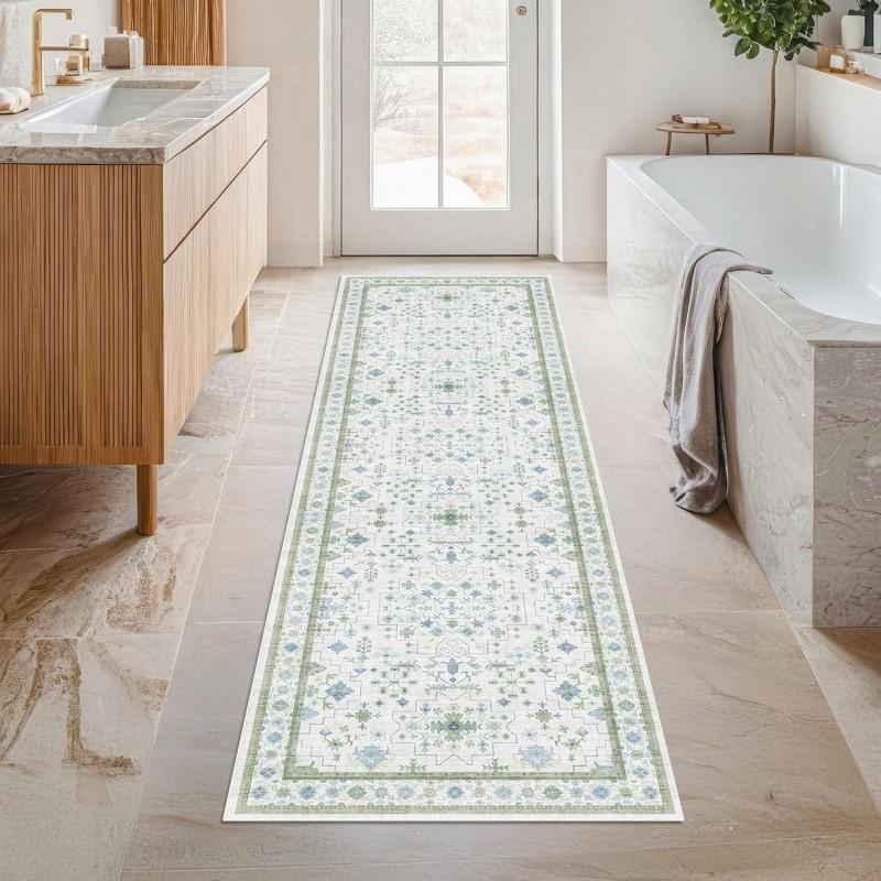 Persian Style Washable Hallway Runner Rug Entryway Corridor Anti-Slip Durable Crystal Velvet Floor Mat